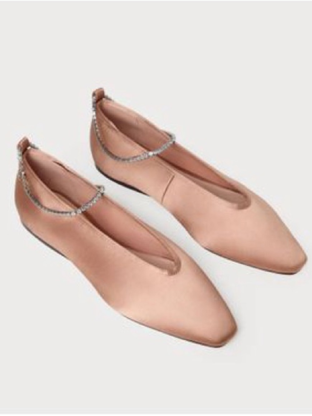 Loeffler Randall blush satin ballet flats with crystal chain size 7